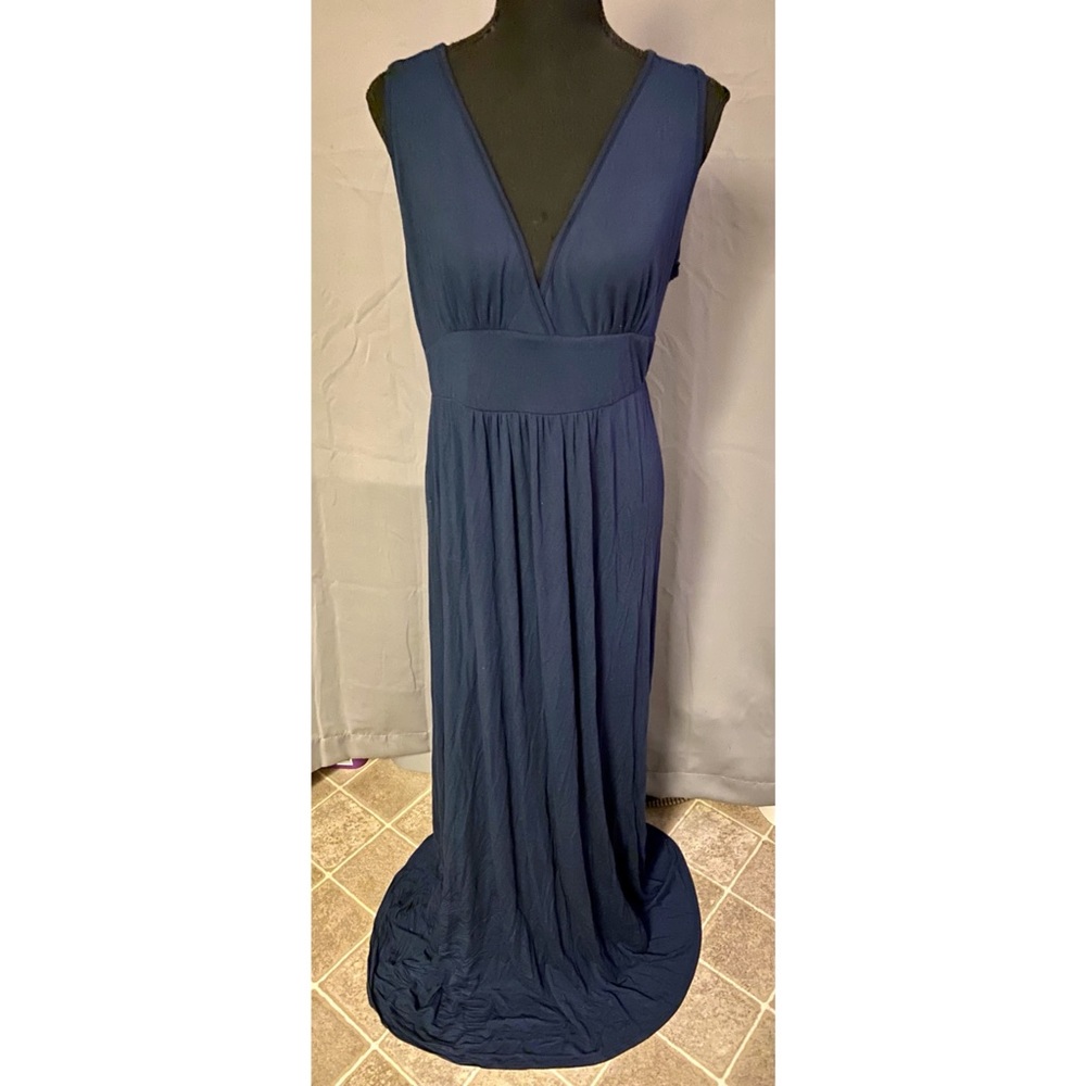 Low Plunge Navy Blue Maxi Dress